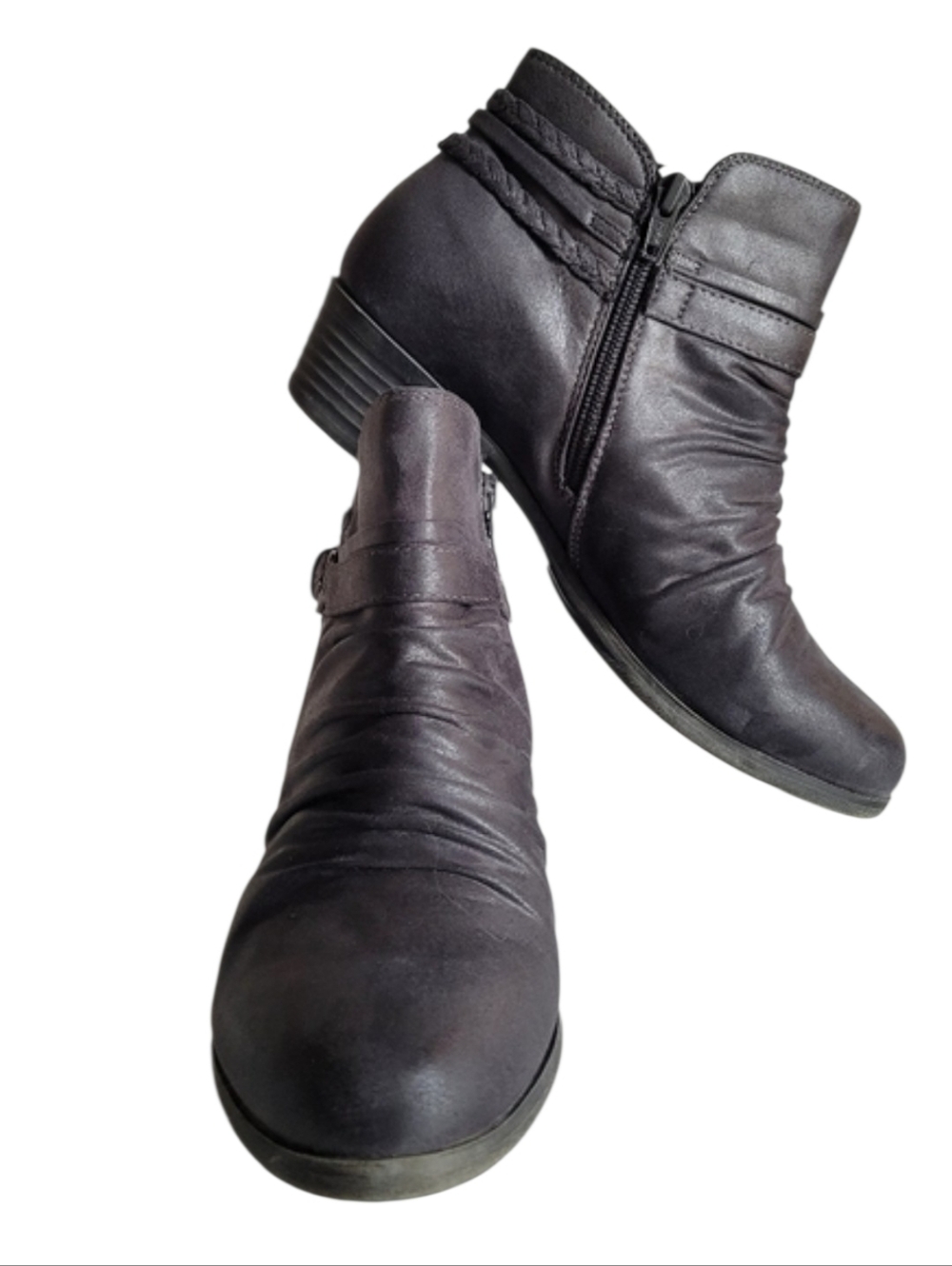 Womens Wearever Black/Brown Side Zipper Ankle Boots 8.5M